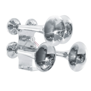 Buzina de Ar Quadrupla Cromada Som de Trem Bivolt (12V/24V)