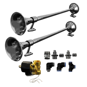 Kit Buzina Marítima Dupla 74cm 24V Cromada com Instalação